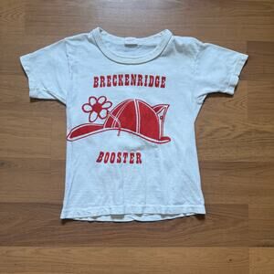 Youth Kids Vintage 1970's Breckenridge Colorado Booster White Red Shirt Sz M 10